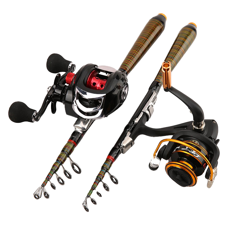 عصا صيد قابلة للسحب لصيد الأسماك - تصميم خفيف من ألياف الكربون مع مقعد بكرة ميني للسفر