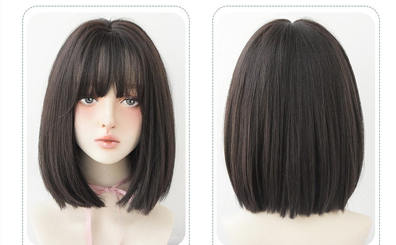Factory Wig Female Japanese Air Bangs Bobo Headgear Fashion Shoulder length Bangs Wig Headgear Dark Brown 36Cm - Shop at LoveMi