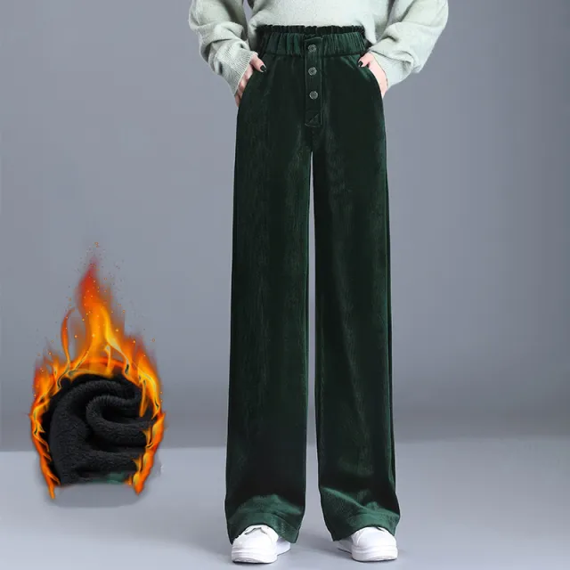 Wide Leg Pants Women's Fall Winter High Waist Drape Straight And Mopping Loose Plus Velvet Pants Green - Shop at LoveMi
