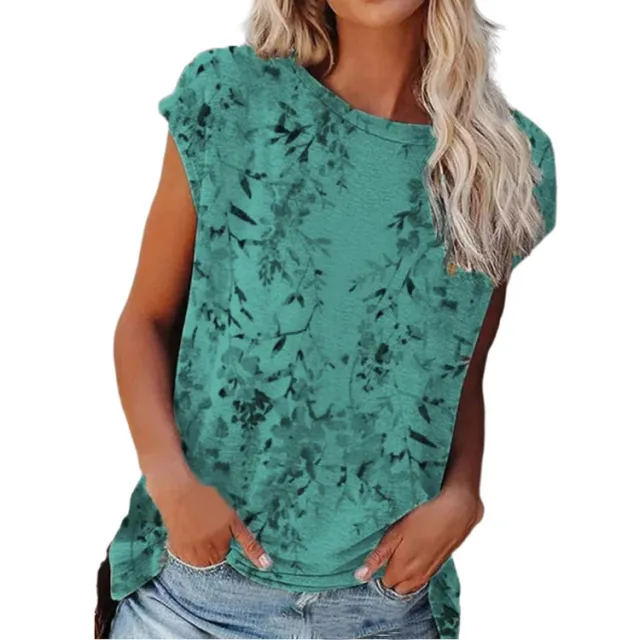 Four color Printed Short sleeved T shirt Blue - Shop at LoveMi