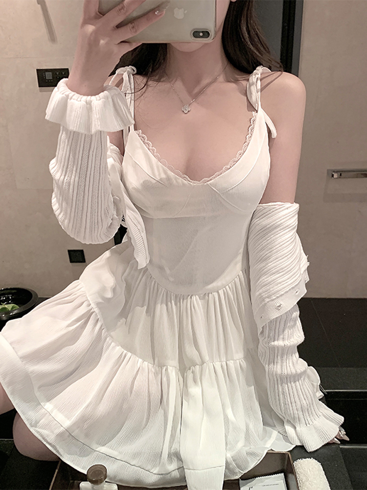 New Korean Style Loose Bottoming A-Line Skirt White Skirt