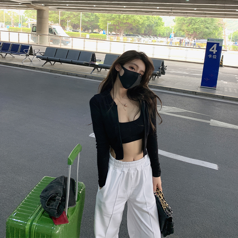 White Thin High-Waisted Temperament Waistband Casual Pants