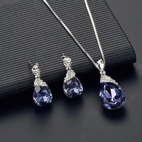 Alloy Plating Necklace Earrings Set Jewelry Set with Rhinestone