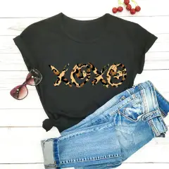 Valentine's Day New Leopard Print T-shirt Round Neck Short-sleeved Foreign Trade T-shirt - Black - View 1