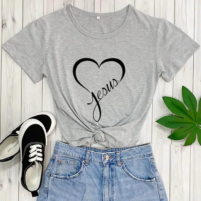 New Love Printing Fashion Round Neck Foreign Trade T shirt Grey - Shop at LoveMi