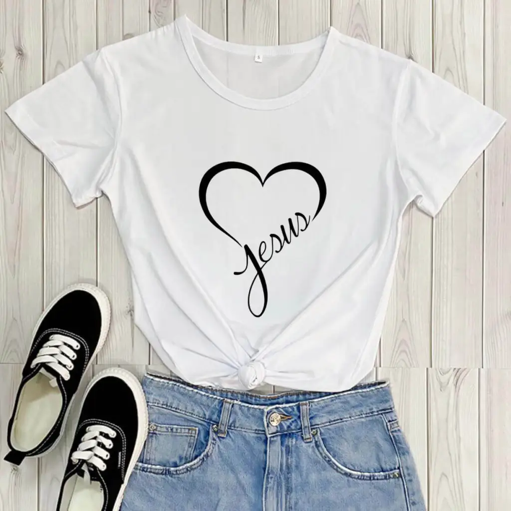 New Love Printing Fashion Round Neck Foreign Trade T-shirt - White