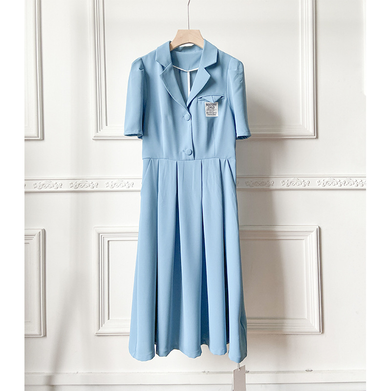 Pleated Suit-Collar Midi Dress