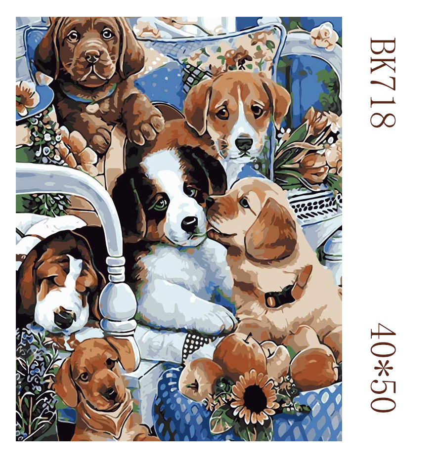 Puppy Family Frameless Digital Oil Painting Hand-painted Decorative Painting
