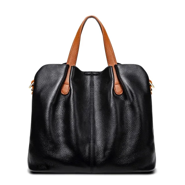 Cowhide Picture Bag Tote Bag Shoulder Bag Soft Leather Crossbody Handbag Black - Shop at LoveMi