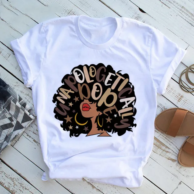 Women Beautiful African White Funny Print T shirt Girl Black Queen Lip Harajuku 90s Clothes - Shop at LoveMi