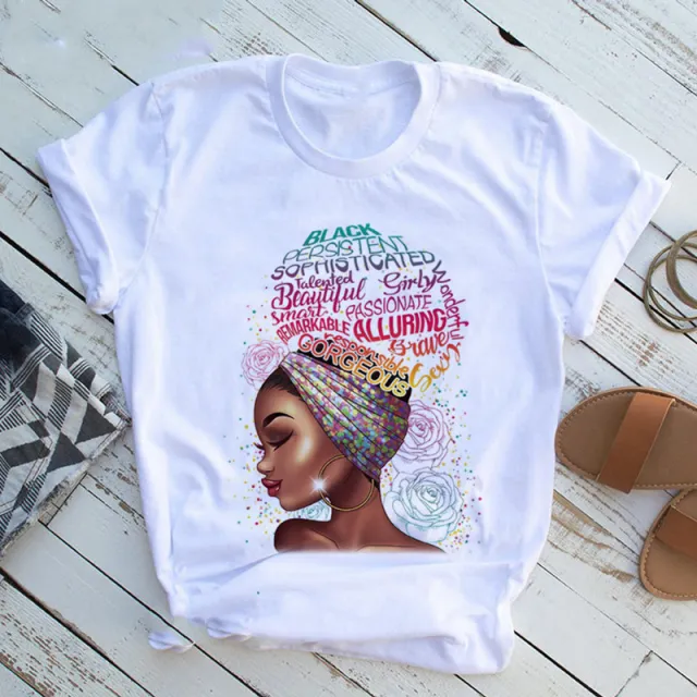 Women Beautiful African White Funny Print T shirt Girl Black Queen Lip Harajuku 90s Clothes H - Shop at LoveMi