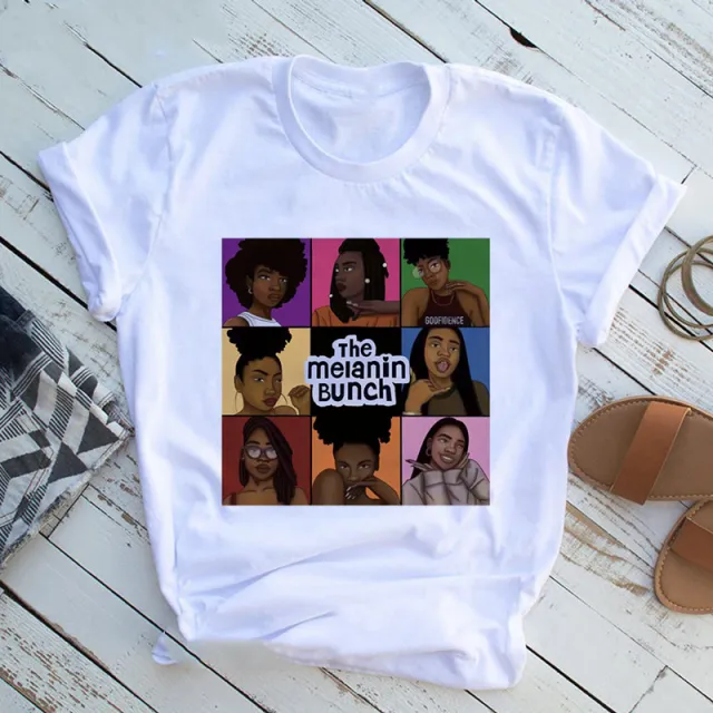 Women Beautiful African White Funny Print T shirt Girl Black Queen Lip Harajuku 90s Clothes S - Shop at LoveMi