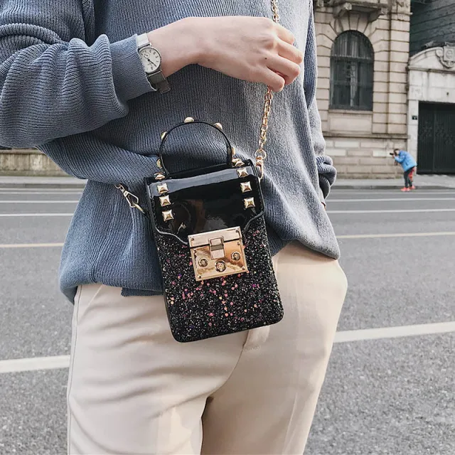 Fashion Sequined One shoulder Phone Bag Black - Shop at LoveMi