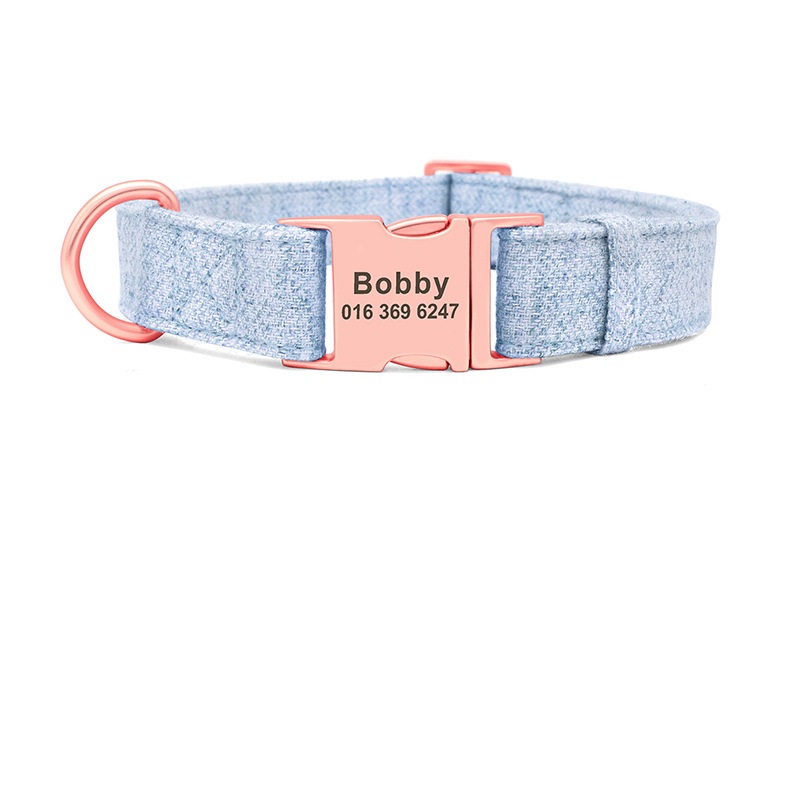 Pet Dog Collar Engraving Anti Lost Traction Rope Supplies Beige Blue - Shop at LoveMi