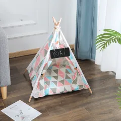 Pet Tent Kennel Removable And Washable Canvas Dog Tent - Pink Triangle - View 1