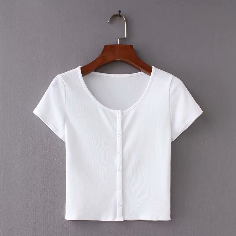 European And American Style Short Slim Round Neck Pullover T-shirt