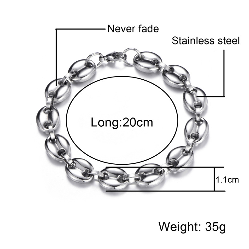 European And American Vintage Stainless Steel Coffee Bean Necklace 11mm60cm Pig Nose Necklace Titanium Steel Jewelry