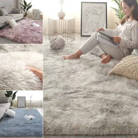 Plush Floor Mats Under the Bed in the Room
