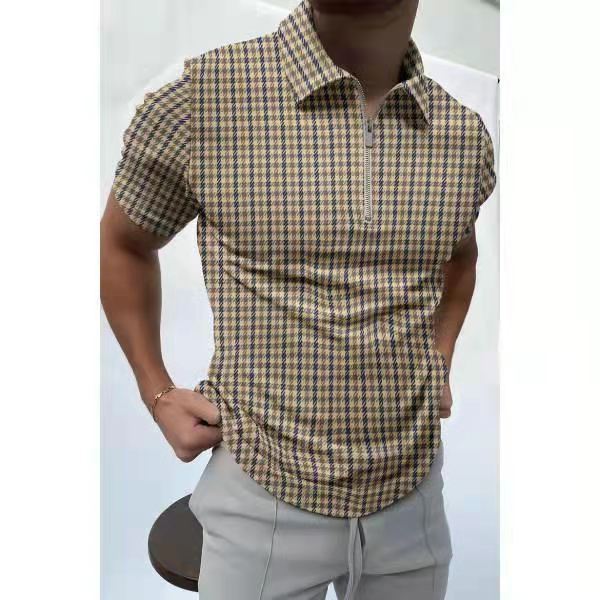Casual Slim Plaid Lapel T-shirt