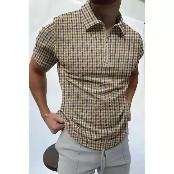Casual Slim Plaid Lapel T-shirt
