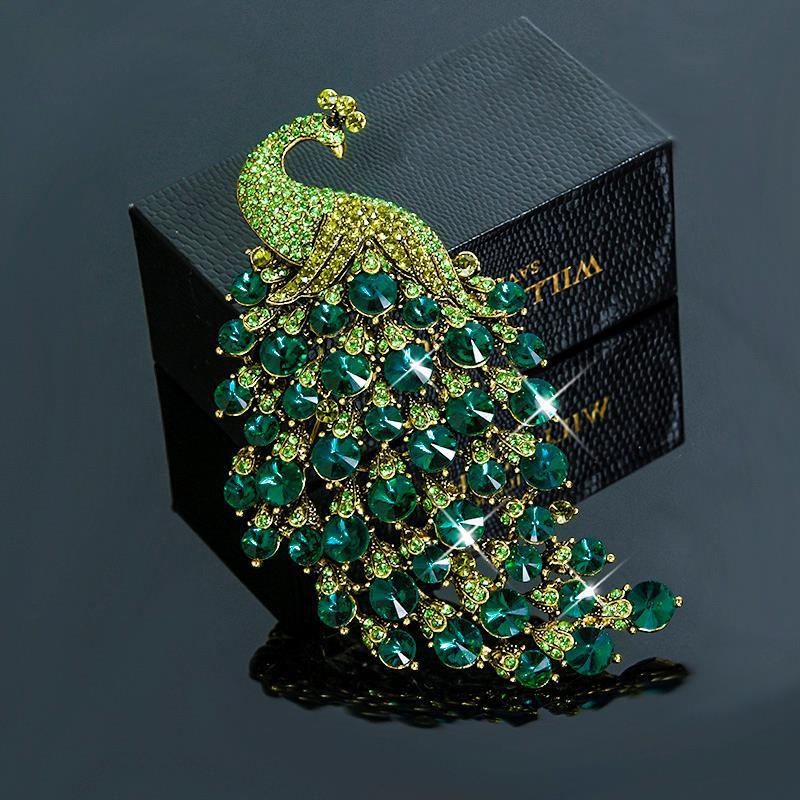 Title 5, Broche de boda pavo real grande con diamantes d...