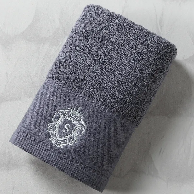 Pure Cotton Bath Towel Oversized Embroidered Absorbent Facial Towel Grey - Shop at LoveMi