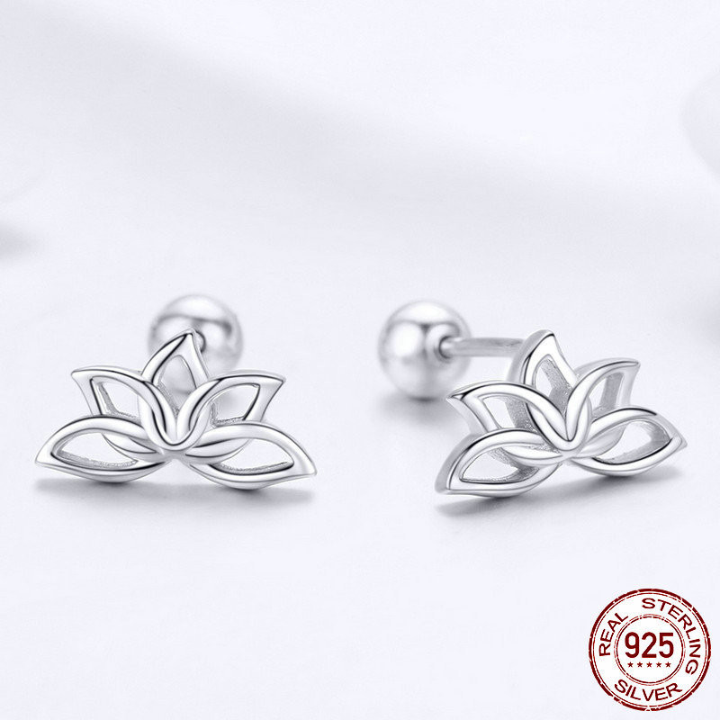 S925 Sterling Silver Lotus Female Simple Hypoallergenic Silver Whole Body Earrings