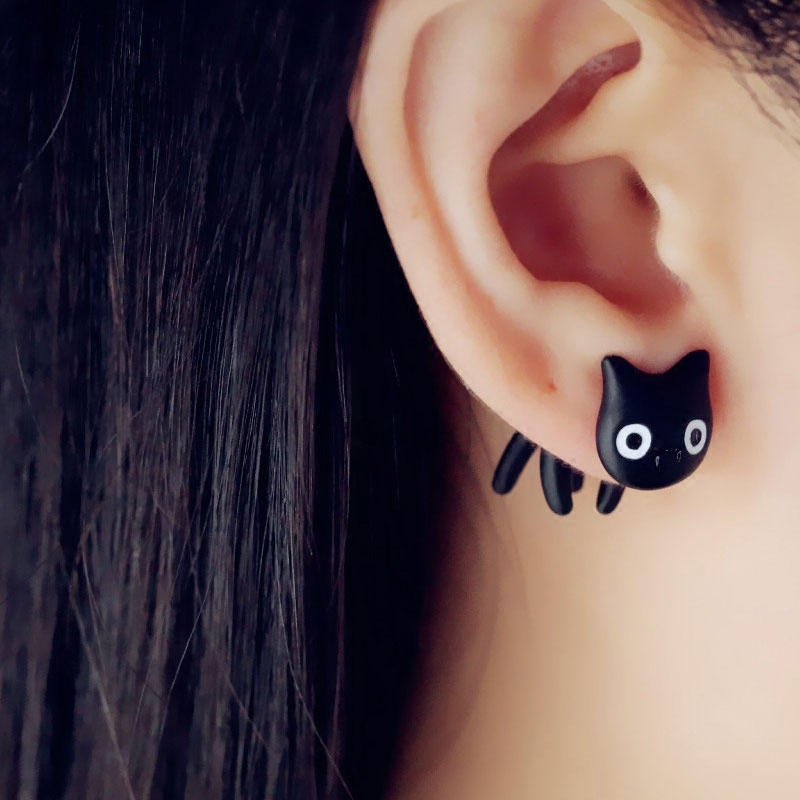 Cartoon Funny Black Stereo Cat Earrings