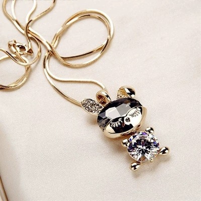 Zircon Crystal Cute Bunny Pendant Sweater Chain Women