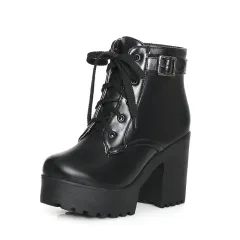 Women's Shoes Martin Boots Lace-up High-heeled Thick Heel Women's Boots - Black - View 1
