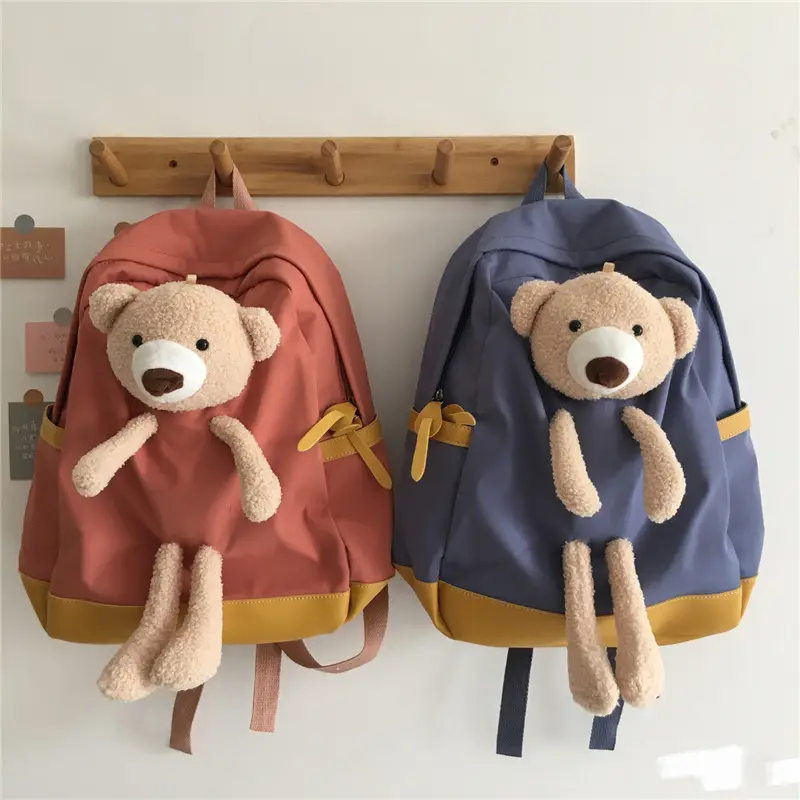 Japanese Students Cartoon Bear Schoolbag In Harajuku