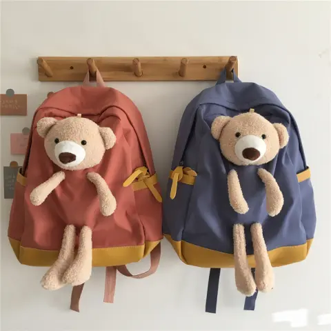 Japanese Students Cartoon Bear Schoolbag in Harajuku