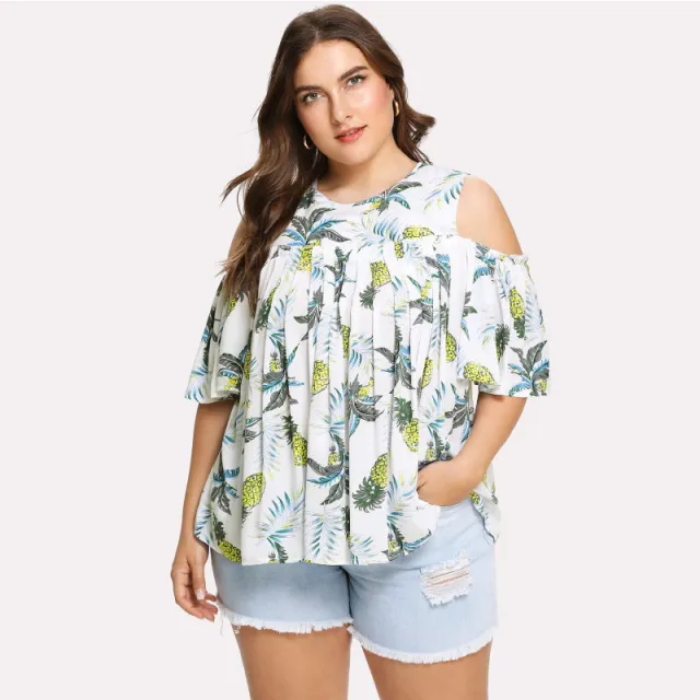 Women's Summer T shirt Loose Strapless Short Sleeves Flower Color 4Xl - Shop at LoveMi
