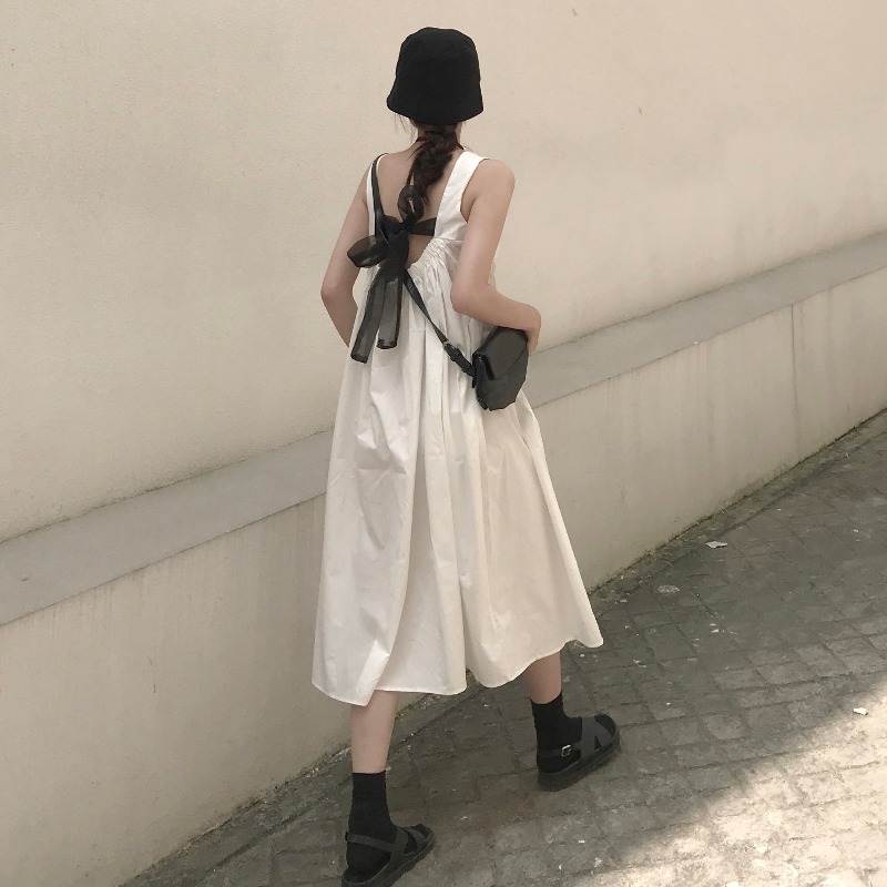 Bowknot Vest Dress Women's Mid-length Halter Lace-up Skirt