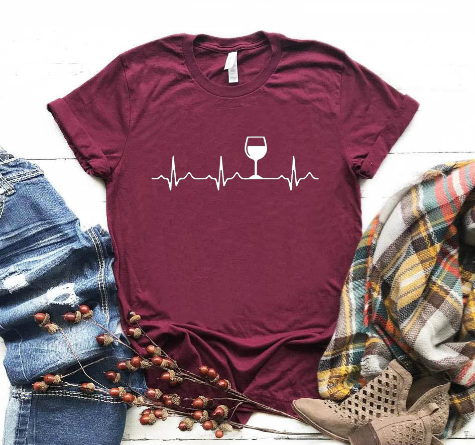 Title 6, Electrocardiogram Wine Cup Printed Short-Sleeve...