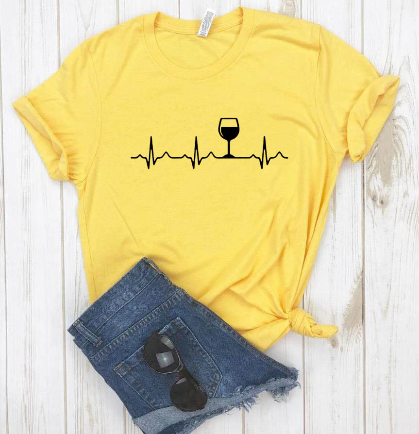 Title 7, Electrocardiogram Wine Cup Printed Short-Sleeve...