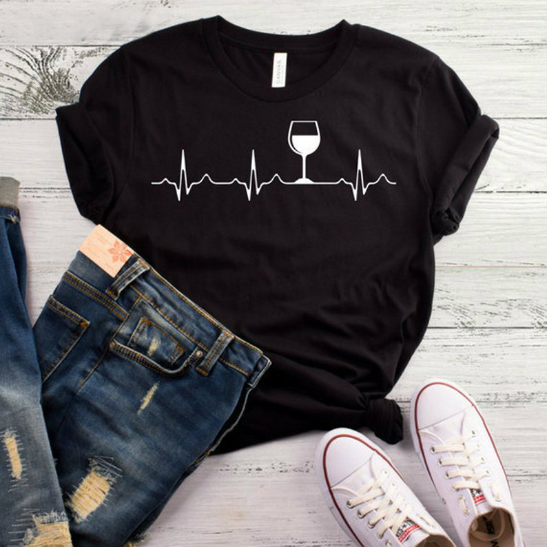 Title 4, Electrocardiogram Wine Cup Printed Short-Sleeve...