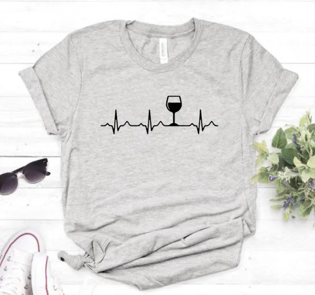 Electrocardiogram Wine Cup Printed Short Sleeved T Shirt Grey - Shop at LoveMi