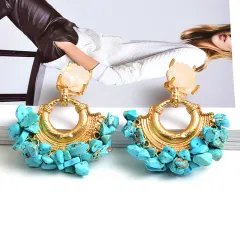 European Style Fashion Earrings Za Exaggerating Stone Color - Blue - View 1