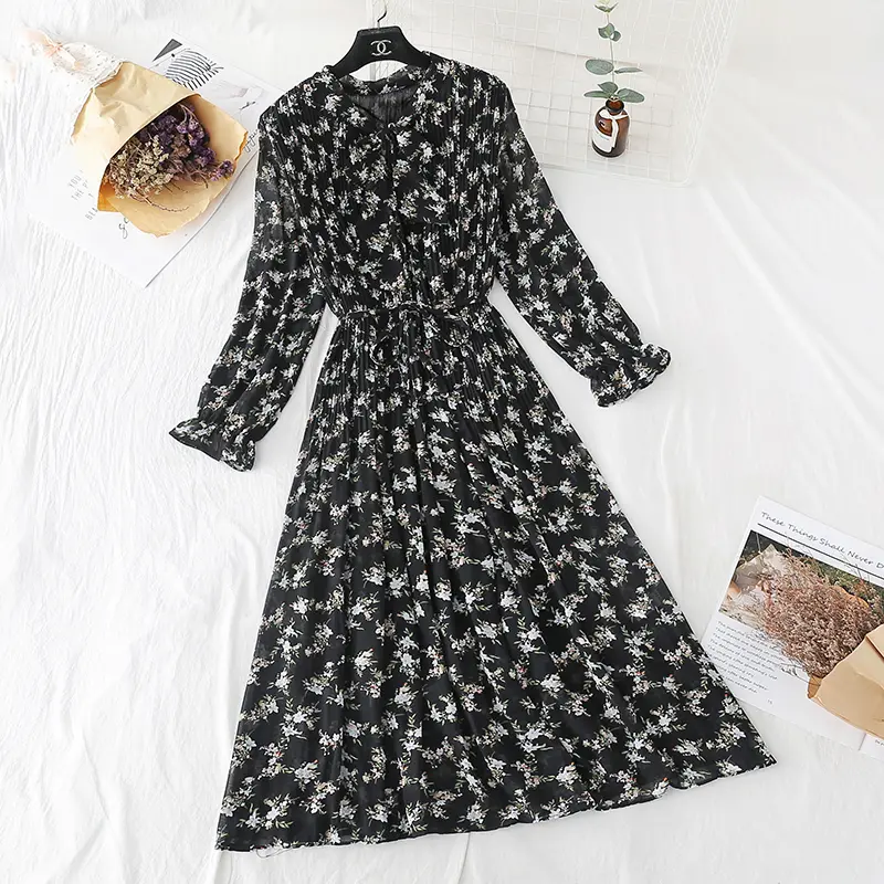 New Hot Fashion Female Casual Flare Sleeve Lotus Leaf Neck Basic Dresses