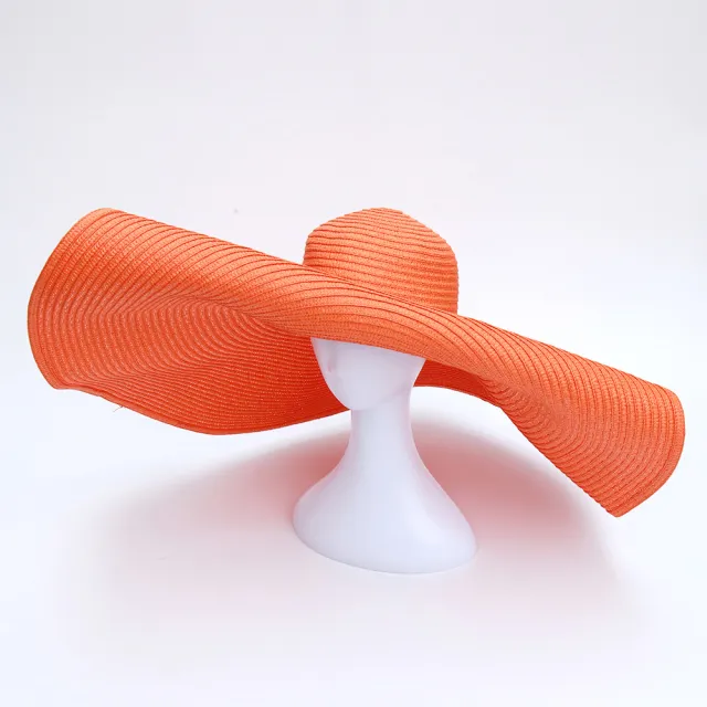 European And American Big Brim Flat Top Straw Hat Orange - Shop at LoveMi