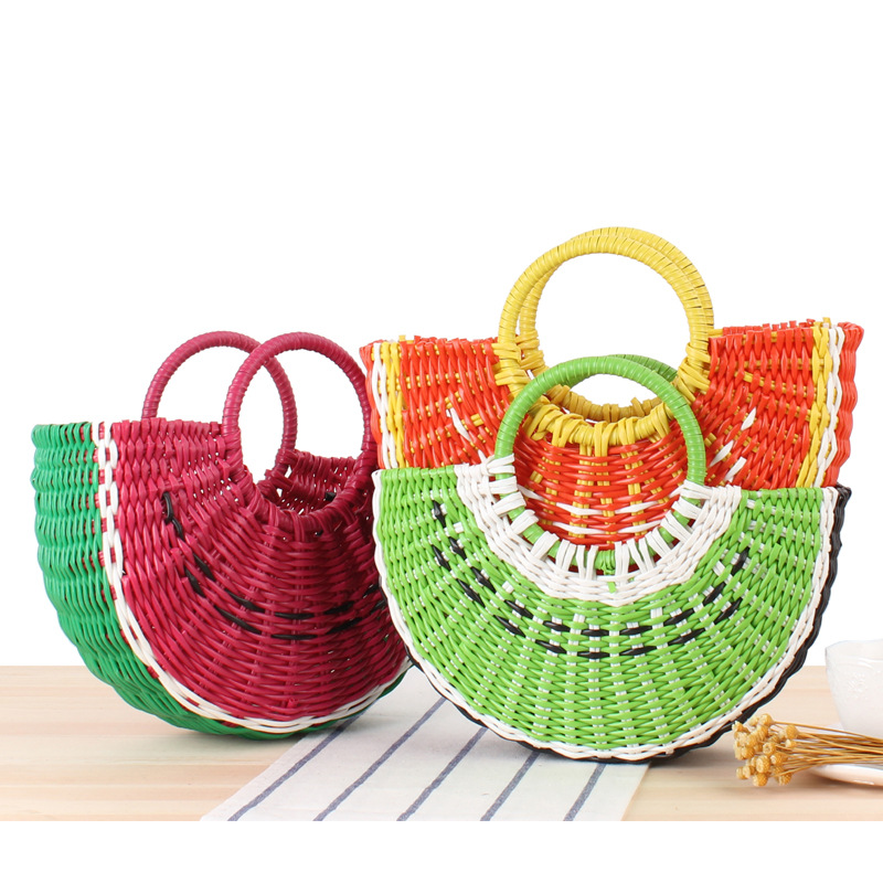 Cute Semicircle Handmade PVC Woven Bag Beach Straw Bag