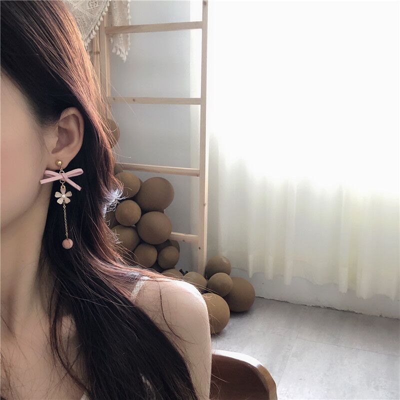 Sakura Bow Asymmetrical Earrings