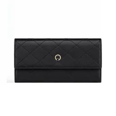 Cowhide Multifunctional Long Multi-card Pocket Wallet Clutch - Black - View 1