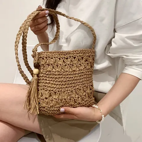 Women Fashion Straw Handmade Woven Summer Vacation Beach Small
