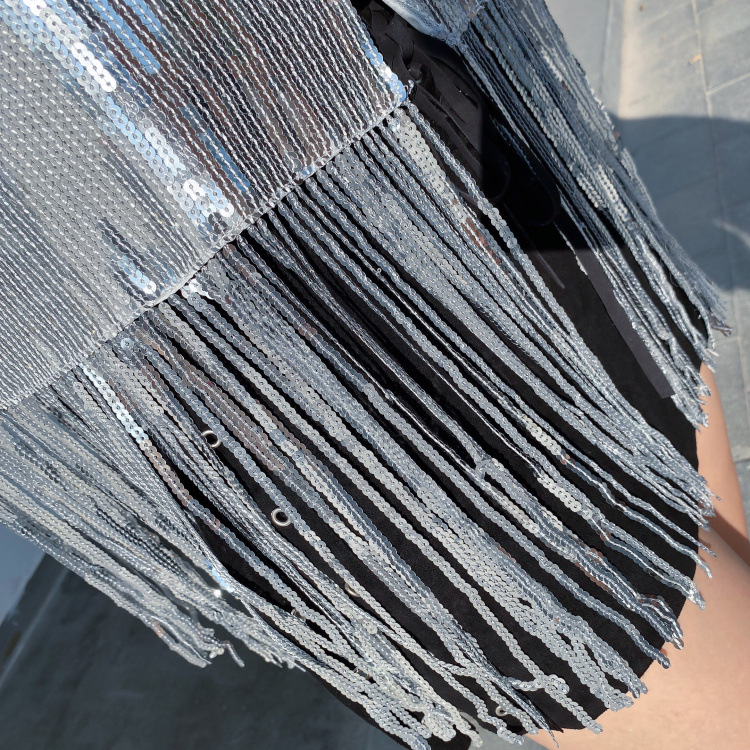 Heavy Industry Sequined High Waist Long Sleeve Short Jacket Fringed Top