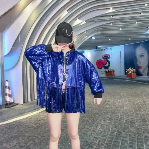 Heavy Industry Sequined High Waist Long Sleeve Short Jacket Fringed Top Blue - Shop at LoveMi