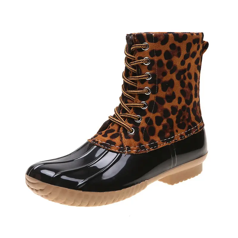 Chunky Heel Leopard Print Low-heel Fashion Color Matching Martin Boots