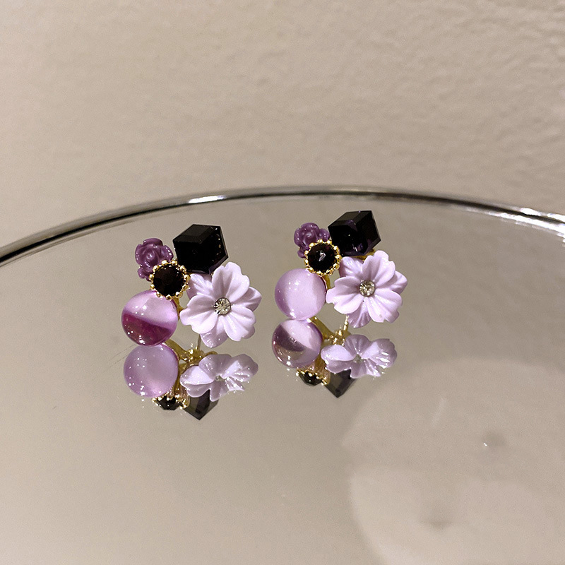 Korean East Gate Diamond Cat''s Eye Crystal Flower Earrings — foto 5