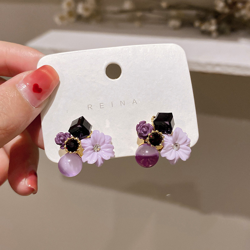Korean East Gate Diamond Cat''s Eye Crystal Flower Earrings — foto 3